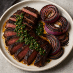 Grilled Flat Iron Steak with Chimichurri & Charred Onions