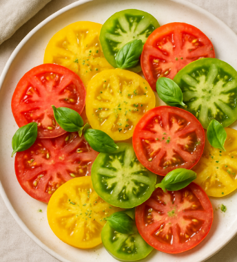 Heirloom Tomato Carpaccio with Olive Oil & Basil Salt