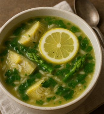 Lemon Artichoke Orzo Soup