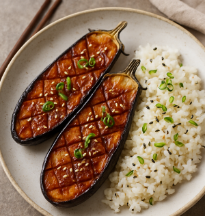 Miso-Glazed Eggplant with Sesame Rice