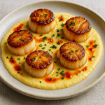 Pan-Seared Scallops with Corn Purée & Chili Oil