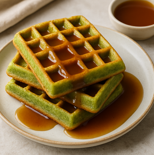 Pandan Waffles with Coconut Syrup