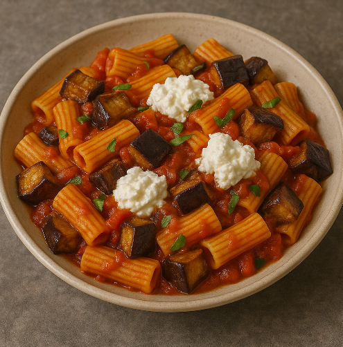 Pasta alla Norma with Roasted Eggplant & Ricotta Salata