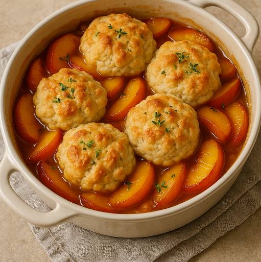 Peach & Thyme Cobbler with Buttermilk Biscuits