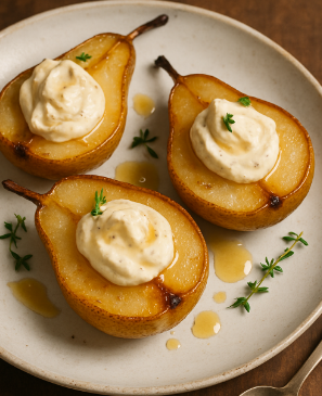 Roasted Pears with Honey, Thyme & Mascarpone