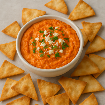 Roasted Red Pepper & Feta Dip with Pita Chips