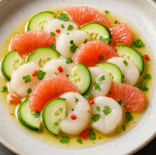 Scallop Ceviche with Cucumber & Grapefruit