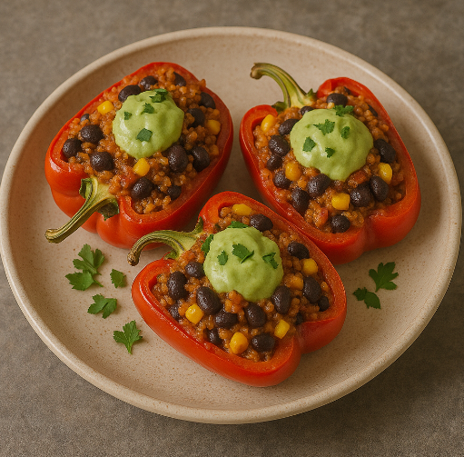 Tex-Mex Quinoa Stuffed Peppers with Avocado Crema