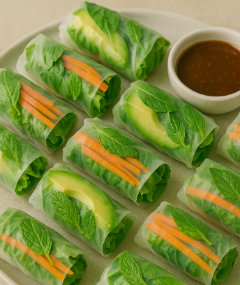 Vietnamese Rice Paper Rolls with Avocado & Mint