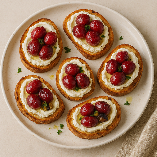 Whipped Goat Cheese with Roasted Grapes on Crostini