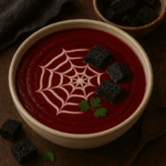 Bloody Beet Soup with Black Garlic Croutons