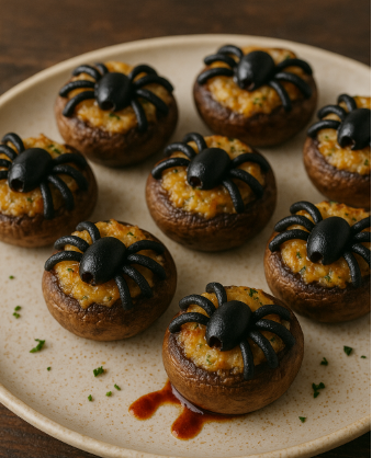 Creepy Crawly Stuffed Mushrooms
