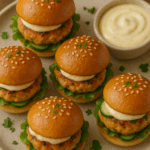 Mini Salmon Burgers with Lemon Aioli